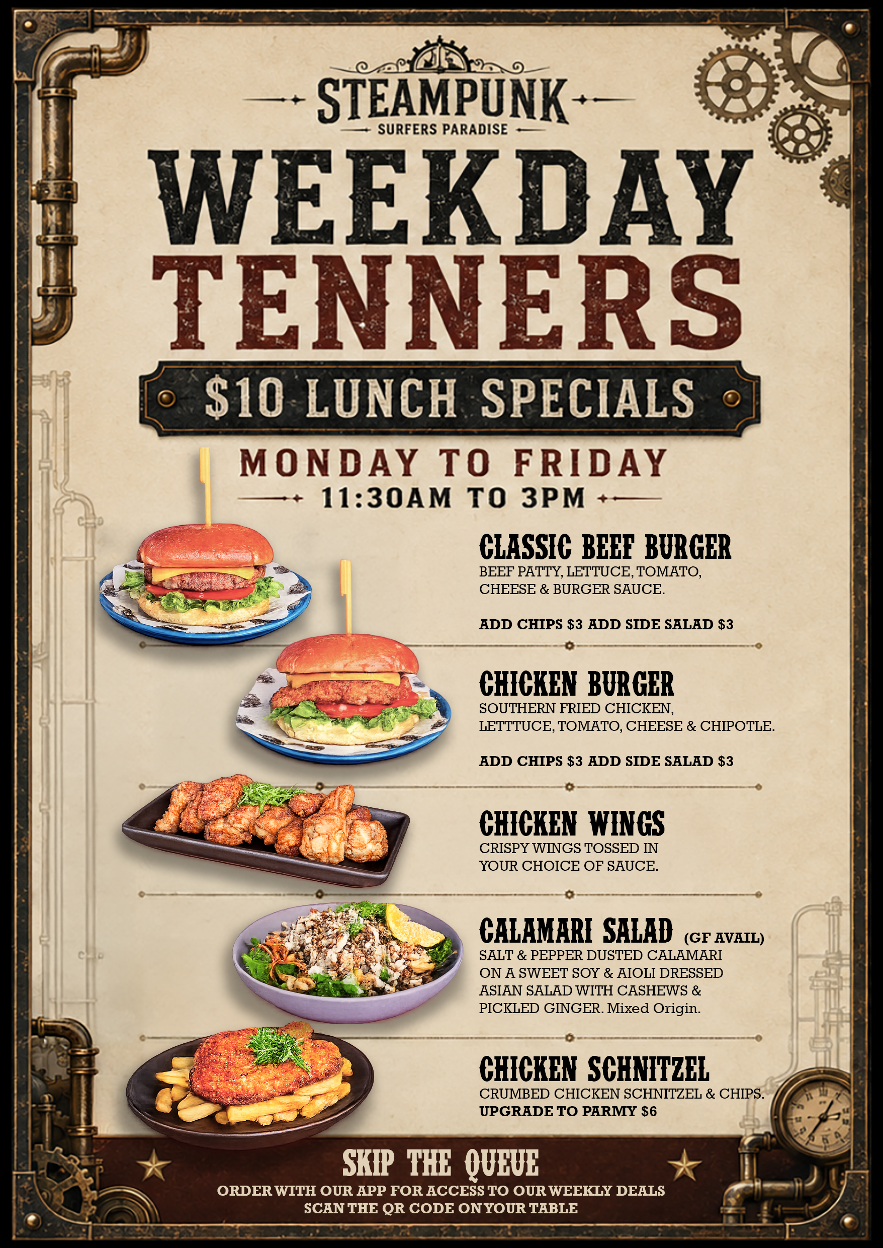 Lunch Menu — Surfers Paradise, QLD — Steampunk Surfers Paradise