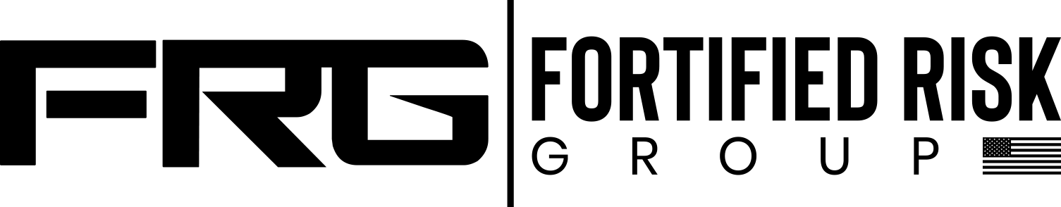 Logo for Fortified Risk Group: Black stylized "FRG" and text "FORTIFIED RISK GROUP" with a small flag.