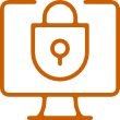 Orange computer monitor with a padlock icon overlayed.