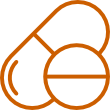 Orange outlines of a capsule and a round tablet.