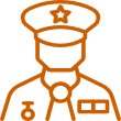 Orange outline of a uniformed officer with a star on his hat, a medal, and a ribbon on his uniform.
