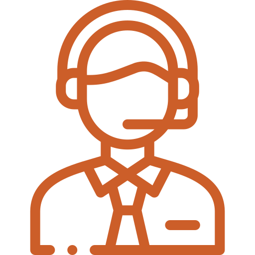 Customer service representative wearing a headset.