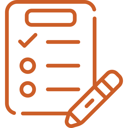 Checklist with a checkmark and two unfilled circles, a pen beside it.