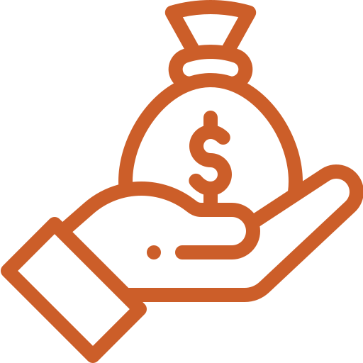 Hand holding a money bag with a dollar sign.