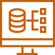 Computer screen displaying a database icon connected to data blocks, orange.