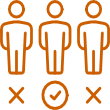 Three people icons; the center icon is checked; the other two have X's.
