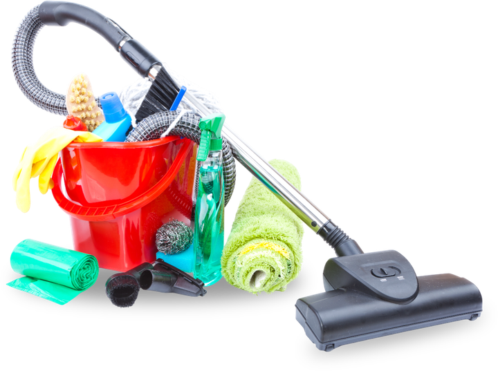 A vacuum cleaner is sitting next to a bucket of cleaning supplies.