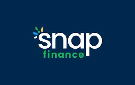 Snap Finance logo in white and green on a dark blue background