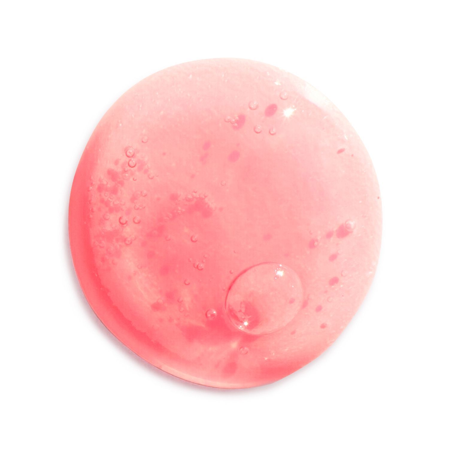 Bottle of strawberry-infused hyaluronic serum with dropper, brown glass, white background.