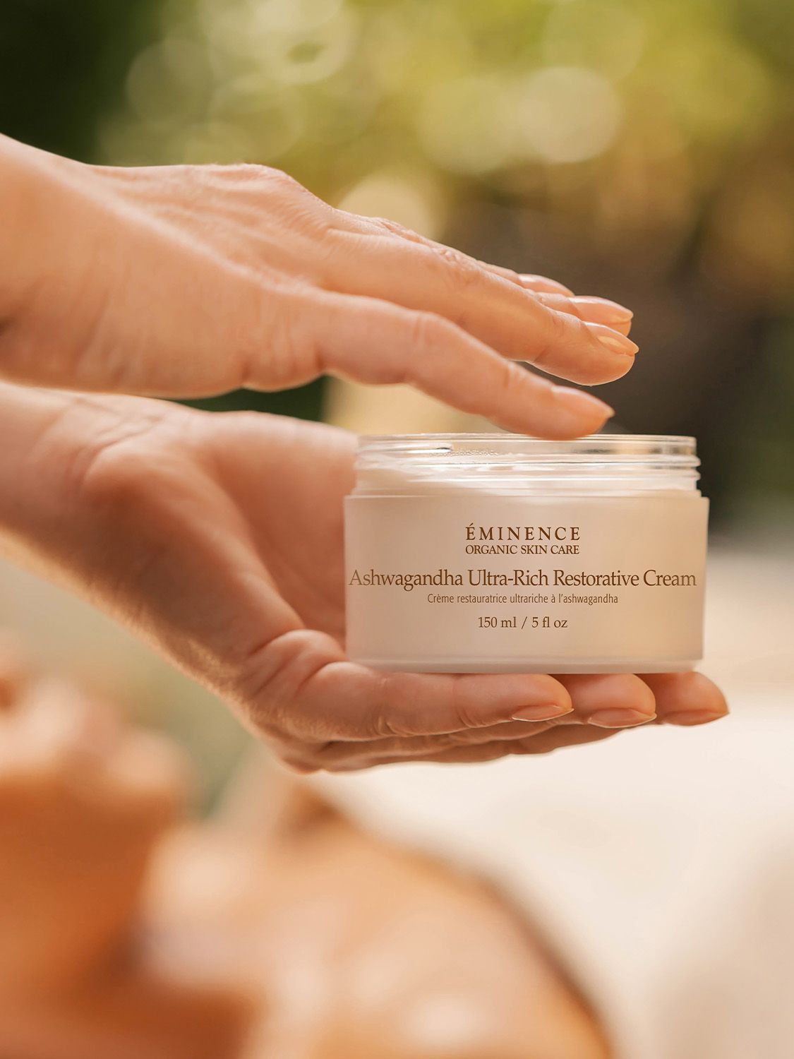Jar of Eminence Ashwagandha Ultra-Rich Restorative Cream, white label on a white background.