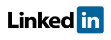LinkedIn logo with black text and blue square containing white “in” letters