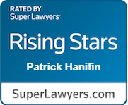 SuperLawyers Rising Stars badge for Patrick Hanifin in blue and white