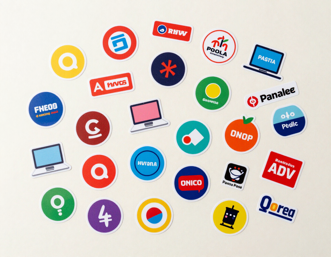 Collection of custom stickers for product branding, packaging, and promotions