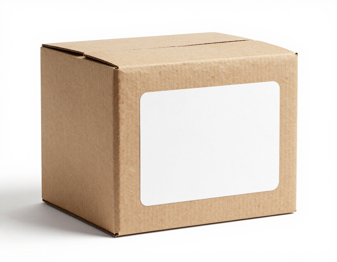 Kraft paper product box with custom label sticker applied