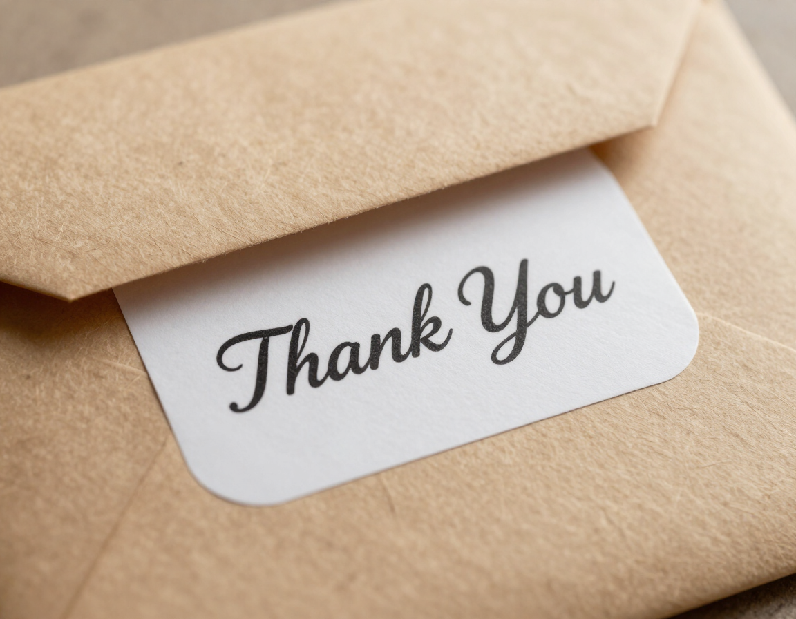 Paper sticker sealing a gift envelope — custom thank you labels