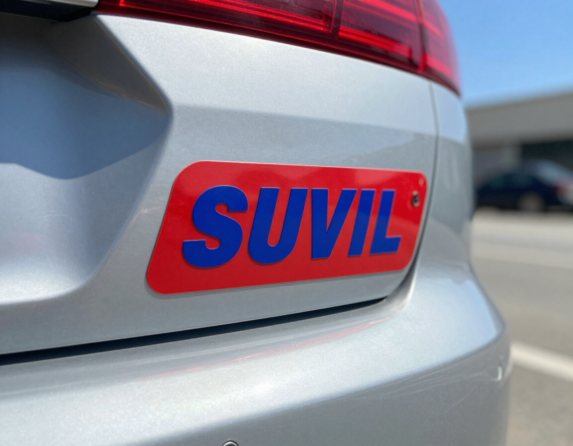 Vinyl bumper sticker on car rear bumper — weather resistant outdoors