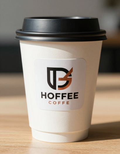 Custom sticker on coffee cup branding