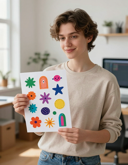 Person holding colorful custom die-cut stickers