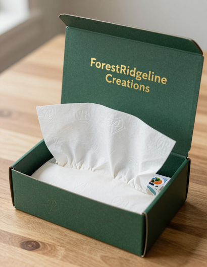 Custom sticker in branded packaging box — small business order fulfillment