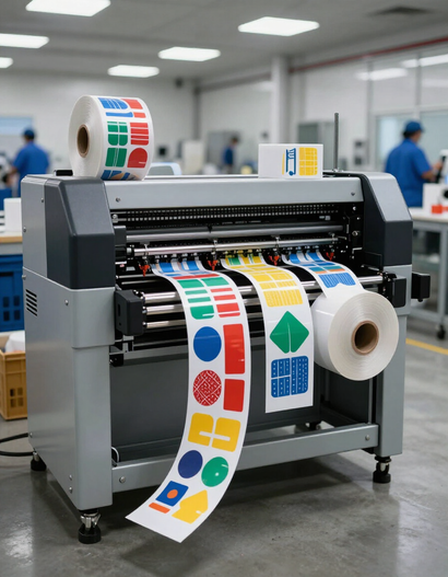 Professional sticker printer producing color labels in production