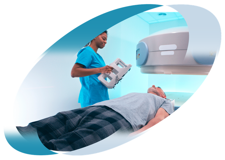 CT scanner in private hospital with patient and doctor.