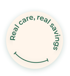 Off-white circle with green text: