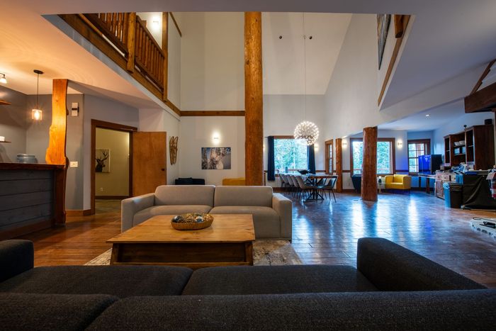 A living room with a couch and a coffee table