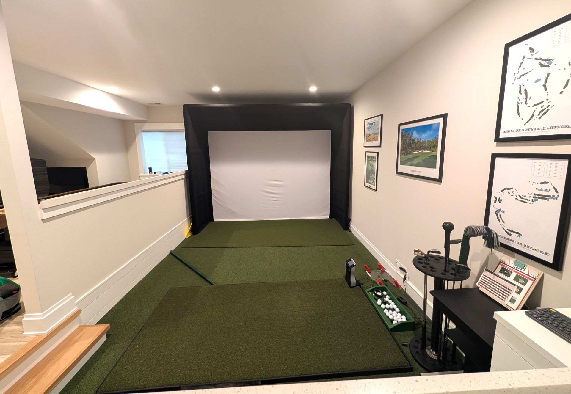 Custom golf simulator with built-in lighting in Elmhurst, Illinois. Chicago western suburbs Glen Ellyn, Hinsdale, Naperville.