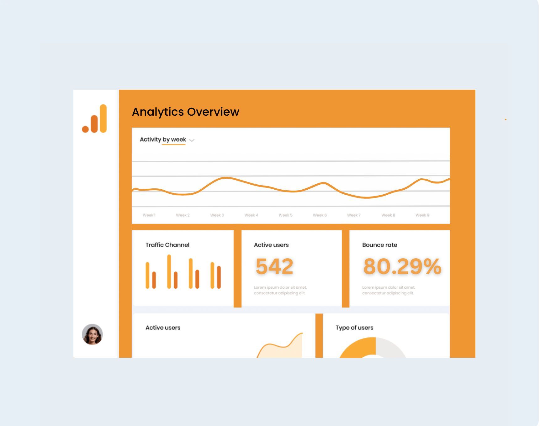 A computer screen with a dashboard showing analytics overview.