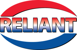 RELIANT logo with red and blue oval swoosh around bold silver text