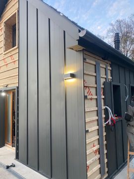 Construction of a building's exterior.