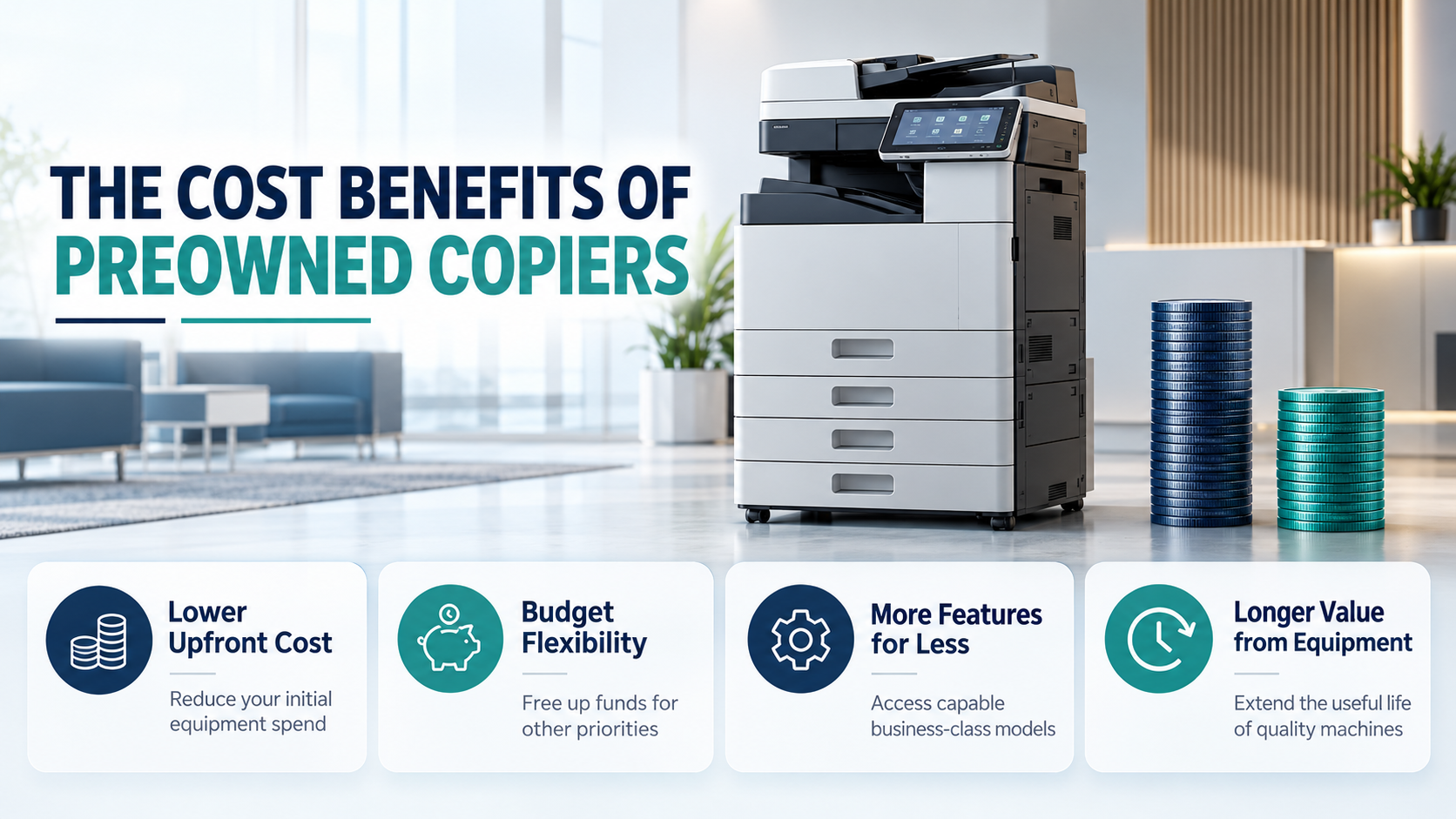 Infographic on cost benefits of preowned copiers