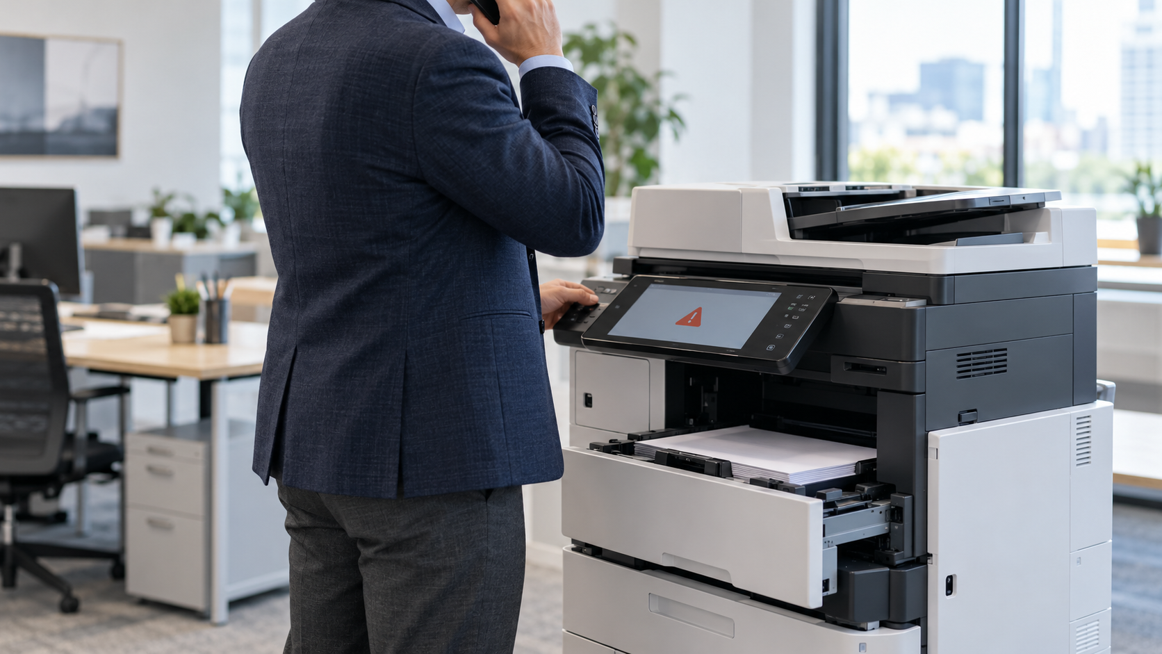 Business owner calling for copier service