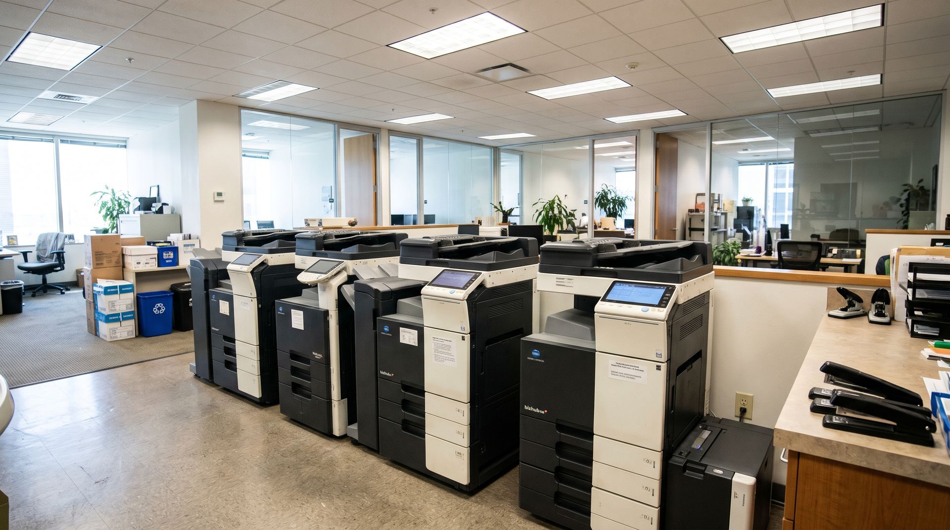Technician evaluating a Konica Minolta copier