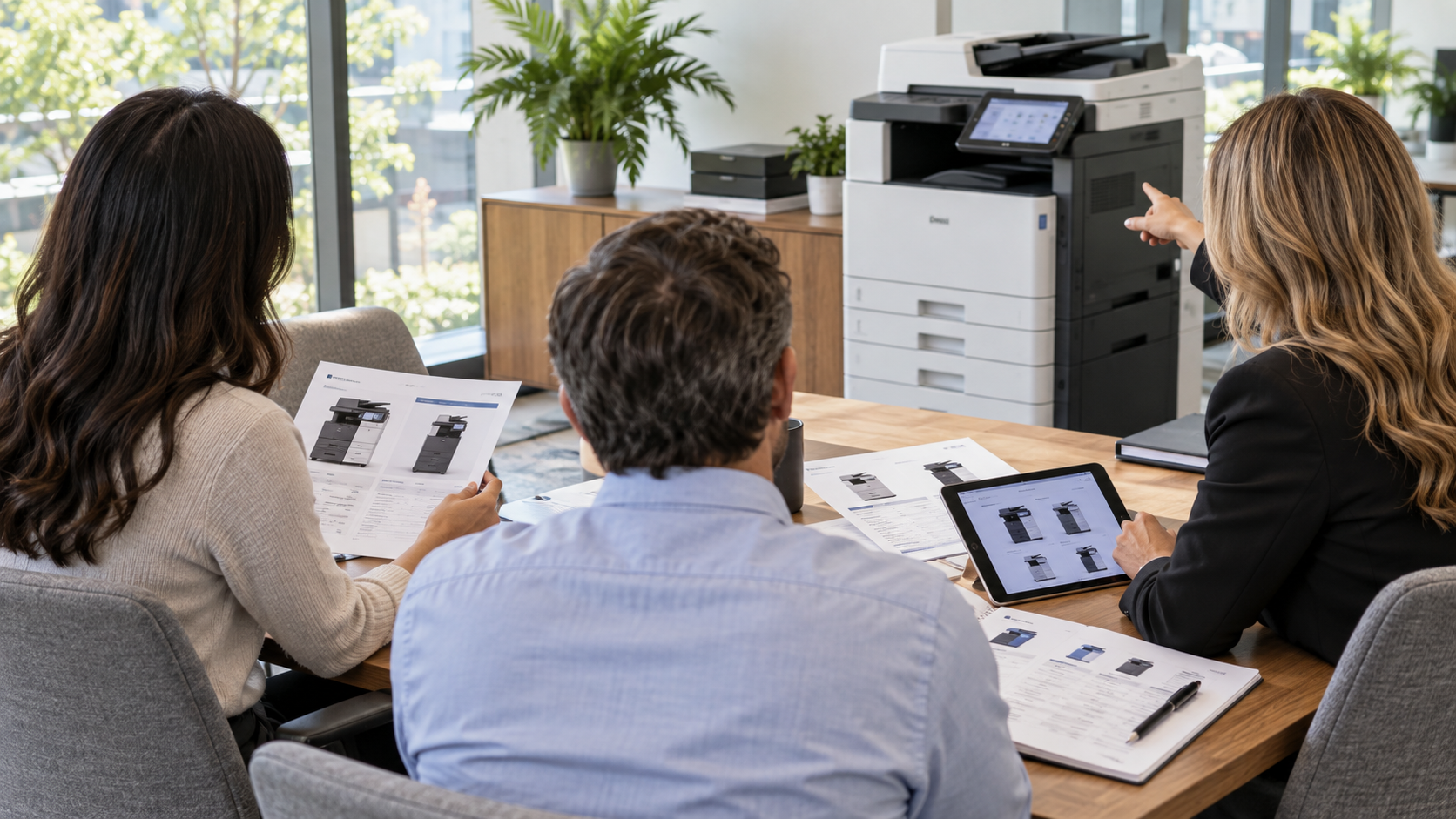 Business meeting on office equipment