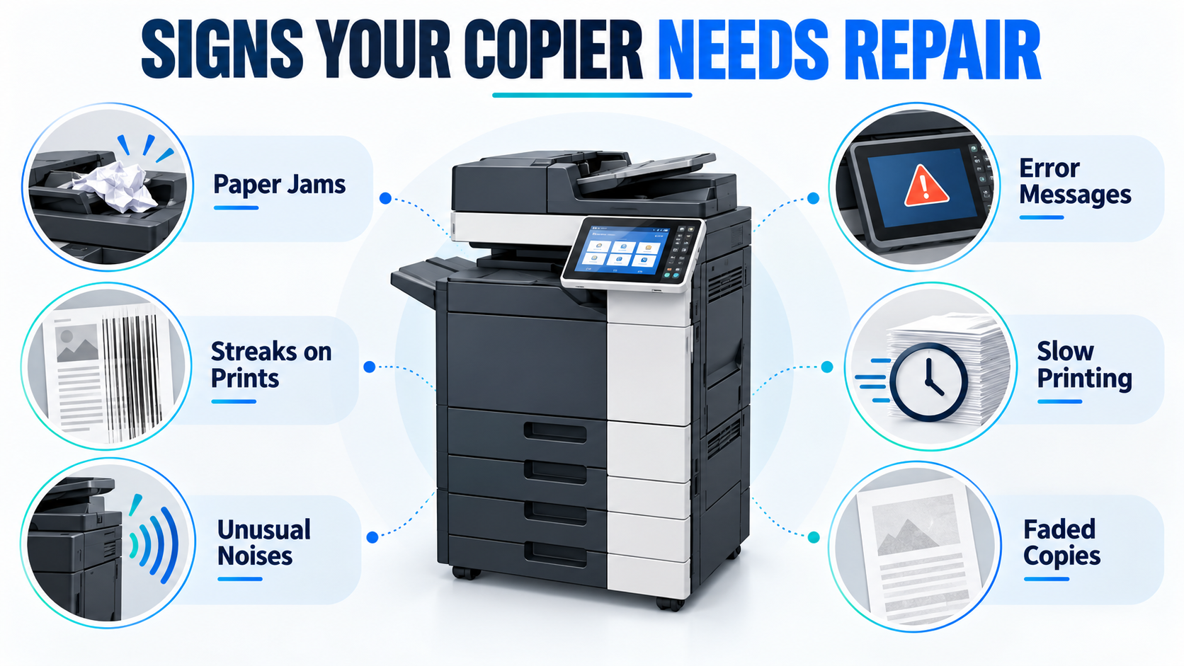 Signs of copier needing repair infographic.