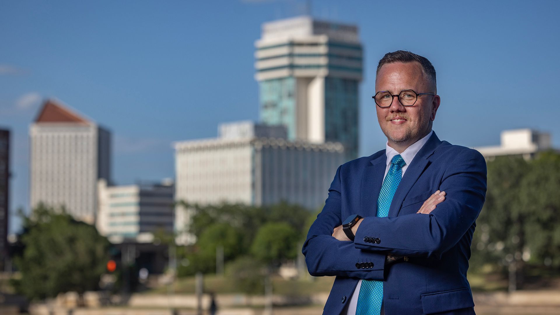 Senator Silas Miller in downtown Wichita