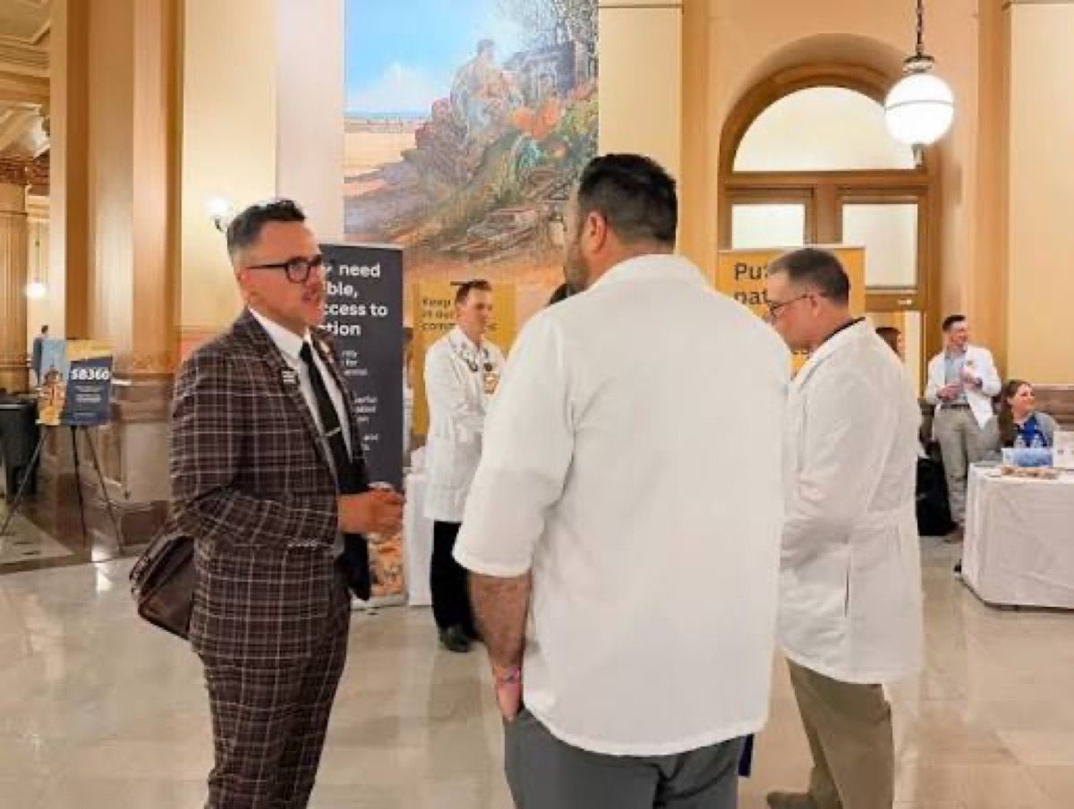 Senator Silas Miller meeting with Kansas healthcare advocates at the Capitol