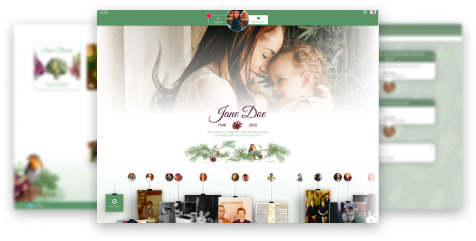 Stylized website homepage mockup with a green header, floral accents, and a central wedding-themed banner