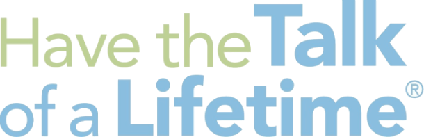 Have the Talk of a Lifetime logo in green and blue text on a white background