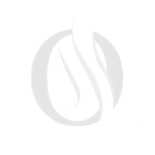 Light gray abstract circular logo with a stylized flame or leaf shape inside