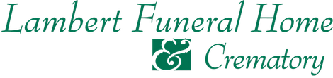 Lambert Funeral Home & Crematory logo in green script with decorative initials