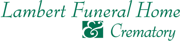 Lambert Funeral Home & Crematory logo in green script with decorative initials