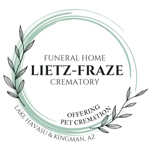 Funeral home logo for Lietz-Fraze Crematory in Lake Havasu & Kingman, AL, with laurel wreath.