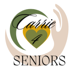 Logo reading “Carrie 4 Seniors” with green and gold heart and tan hands forming a circle