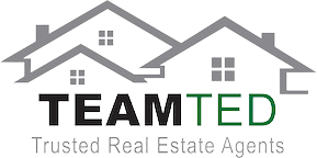 TeamTed Trusted Real Estate Agents logo with gray house roof outlines and black and green text