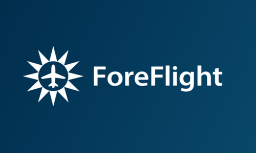 The ForeFlight logo featuring a stylized white airplane icon inside a sunburst on a dark blue background.