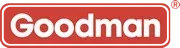 A red and white goodman logo on a white background.