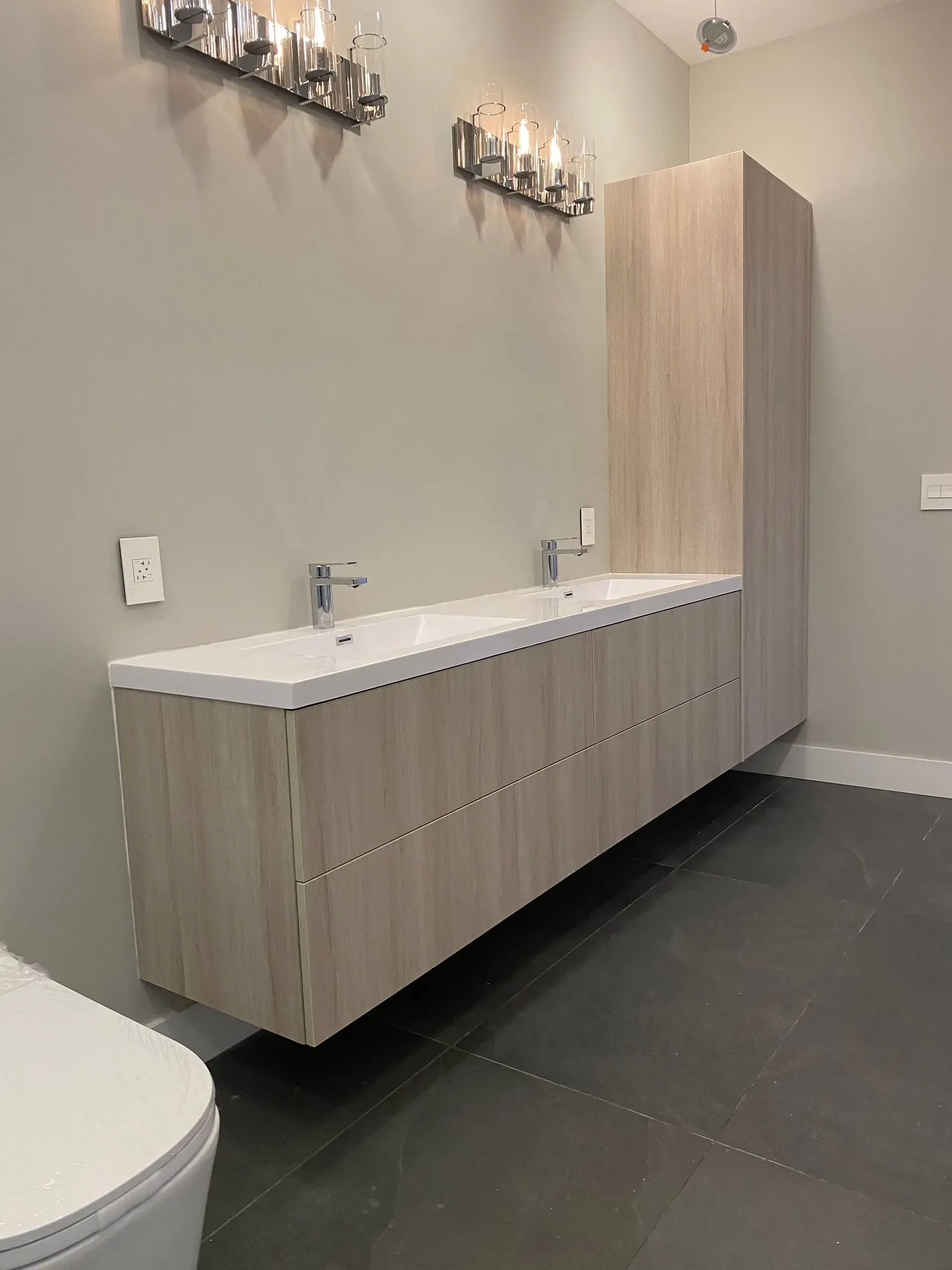 Floating bathroom vanity with white quartz countertop | Hollywood , FL