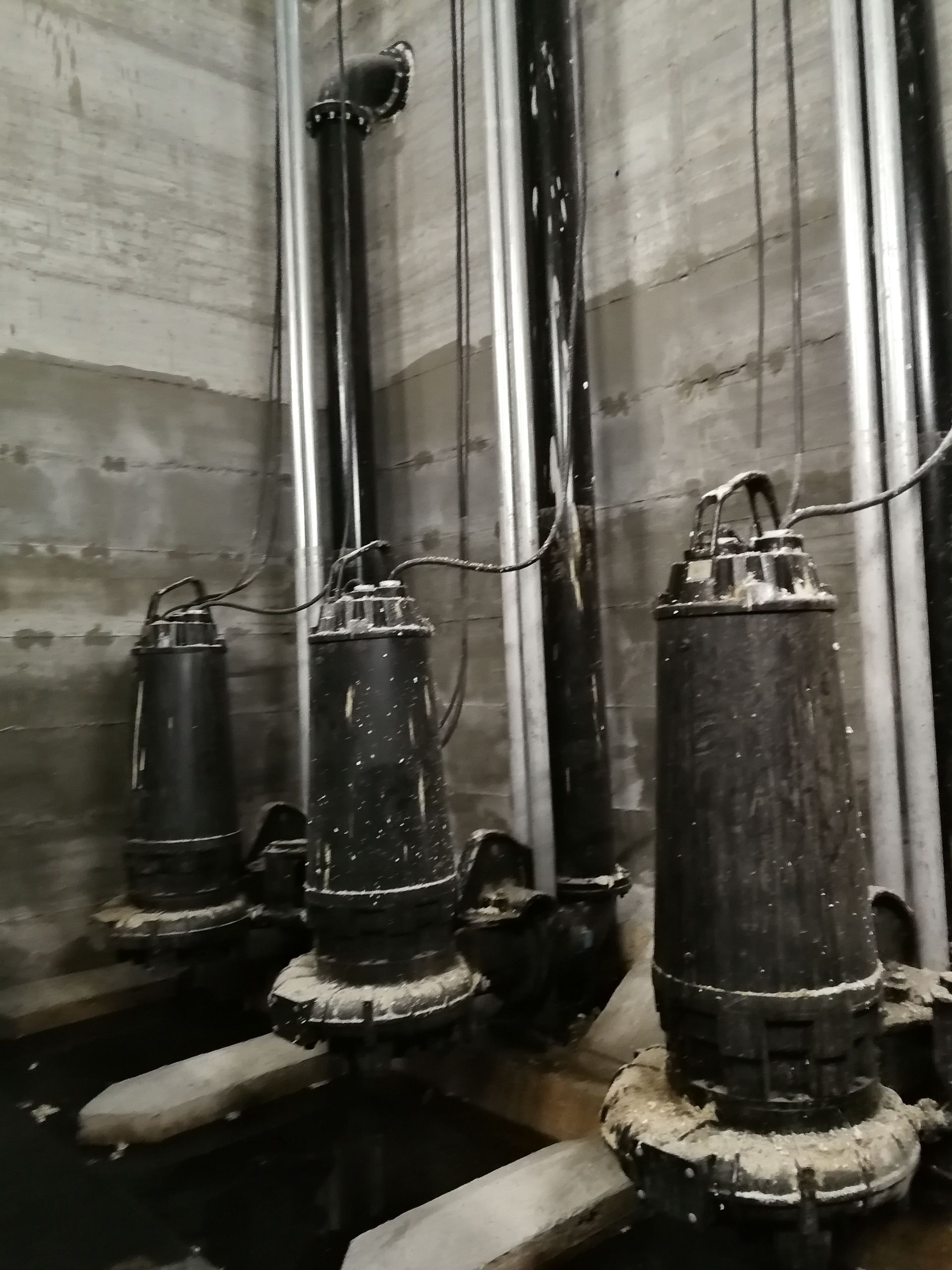 Un gruppo di pompe è seduto uno accanto all'altro in una stanza.
